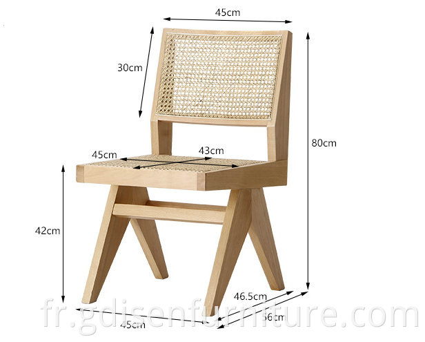 Chaise de salle à manger de style européen Pierre Jeanneret Chaise de salle à manger Solid Wood Cadre Rootan Back